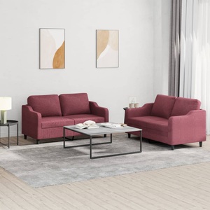 vidaXL, vidaXL 2-tlg. Sofagarnitur mit Kissen Weinrot Stoff