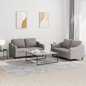 vidaXL, vidaXL 2-tlg. Sofagarnitur mit Kissen Taupe Stoff, vidaXL 2-tlg. Sofagarnitur mit Kissen Taupe Stoff