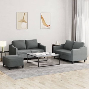 vidaXL, vidaXL 3-tlg. Sofagarnitur mit Kissen Dunkelgrau Stoff