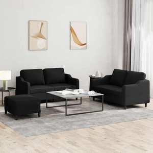 vidaXL, vidaXL 3-tlg. Sofagarnitur mit Kissen Schwarz Stoff