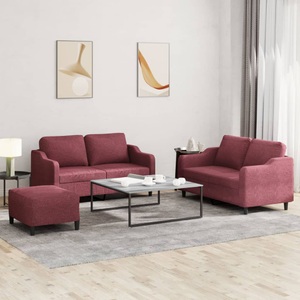 vidaXL, vidaXL 3-tlg. Sofagarnitur mit Kissen Weinrot Stoff