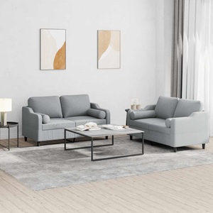 vidaXL, vidaXL 2-tlg. Sofagarnitur mit Kissen Hellgrau Stoff