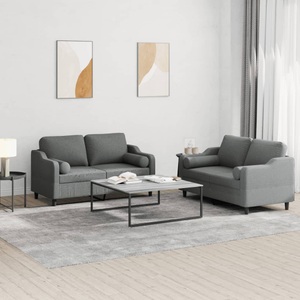 vidaXL, vidaXL 2-tlg. Sofagarnitur mit Kissen Dunkelgrau Stoff