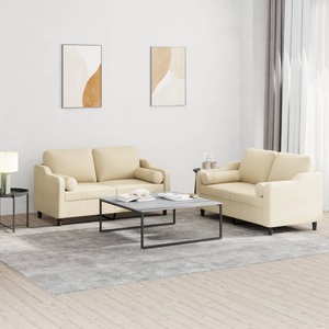vidaXL, vidaXL 2-tlg. Sofagarnitur mit Kissen Creme Stoff