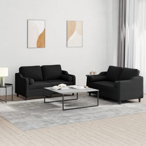 vidaXL, vidaXL 2-tlg. Sofagarnitur mit Kissen Schwarz Stoff