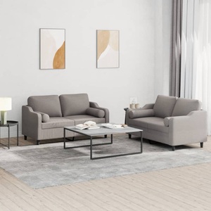vidaXL, vidaXL 2-tlg. Sofagarnitur mit Kissen Taupe Stoff