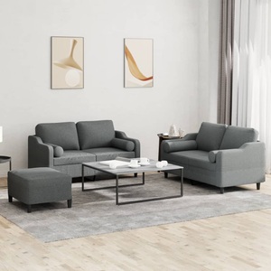 vidaXL, vidaXL 3-tlg. Sofagarnitur mit Kissen Dunkelgrau Stoff