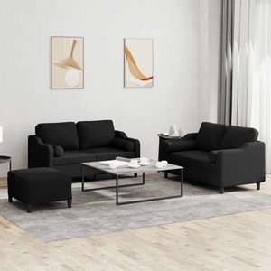 vidaXL, vidaXL 3-tlg. Sofagarnitur mit Kissen Schwarz Stoff