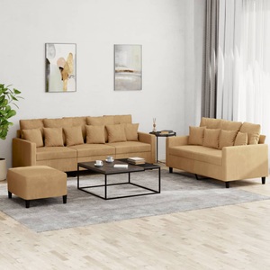 vidaXL, vidaXL 3-tlg. Sofagarnitur mit Kissen Braun Samt, vidaXL 3-tlg. Sofagarnitur mit Kissen Braun Samt