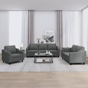 vidaXL, vidaXL 3-tlg. Sofagarnitur mit Kissen Dunkelgrau Stoff