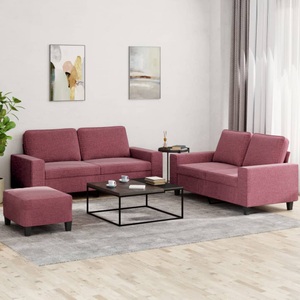 vidaXL, vidaXL 3-tlg. Sofagarnitur Weinrot Stoff