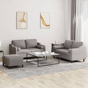 vidaXL, vidaXL 3-tlg. Sofagarnitur mit Kissen Taupe Stoff