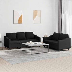 vidaXL, vidaXL 2-tlg. Sofagarnitur mit Kissen Schwarz Stoff