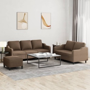 vidaXL, vidaXL 3-tlg. Sofagarnitur mit Kissen Braun Stoff