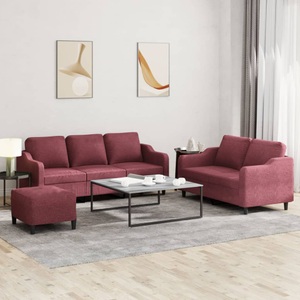 vidaXL, vidaXL 3-tlg. Sofagarnitur mit Kissen Weinrot Stoff