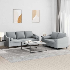 vidaXL, vidaXL 2-tlg. Sofagarnitur mit Kissen Hellgrau Stoff