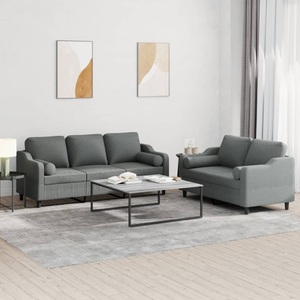 vidaXL, vidaXL 2-tlg. Sofagarnitur mit Kissen Dunkelgrau Stoff