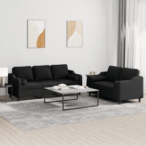 vidaXL, vidaXL 2-tlg. Sofagarnitur mit Kissen Schwarz Stoff
