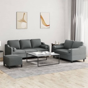 vidaXL, vidaXL 3-tlg. Sofagarnitur mit Kissen Dunkelgrau Stoff