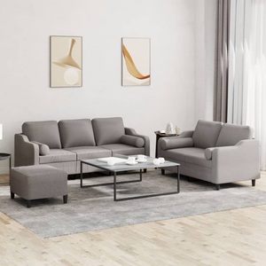 vidaXL, vidaXL 3-tlg. Sofagarnitur mit Kissen Taupe Stoff
