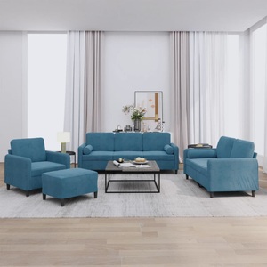 vidaXL, vidaXL 4-tlg. Sofagarnitur mit Kissen Blau Samt, vidaXL 4-tlg. Sofagarnitur mit Kissen Blau Samt
