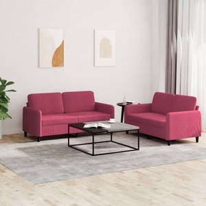 vidaXL, vidaXL 2-tlg. Sofagarnitur Weinrot Samt, vidaXL 2-tlg. Sofagarnitur Weinrot Samt