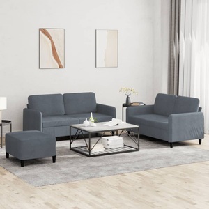 vidaXL, vidaXL 3-tlg. Sofagarnitur Dunkelgrau Samt, vidaXL 3-tlg. Sofagarnitur Dunkelgrau Samt