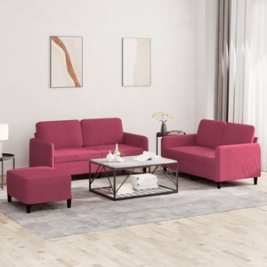 vidaXL, vidaXL 3-tlg. Sofagarnitur Weinrot Samt, vidaXL 3-tlg. Sofagarnitur Weinrot Samt