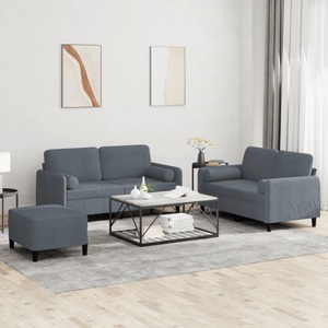 vidaXL, vidaXL 3-tlg. Sofagarnitur mit Kissen Dunkelgrau Samt