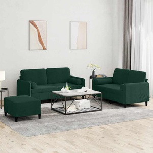 vidaXL, vidaXL 3-tlg. Sofagarnitur mit Kissen Dunkelgrün Samt