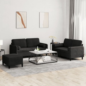 vidaXL, vidaXL 3-tlg. Sofagarnitur mit Kissen Schwarz Samt, vidaXL 3-tlg. Sofagarnitur mit Kissen Schwarz Samt