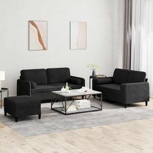 vidaXL, vidaXL 3-tlg. Sofagarnitur mit Kissen Schwarz Samt