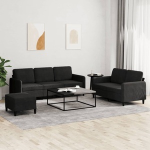 vidaXL, vidaXL 3-tlg. Sofagarnitur Schwarz Samt, vidaXL 3-tlg. Sofagarnitur Schwarz Samt
