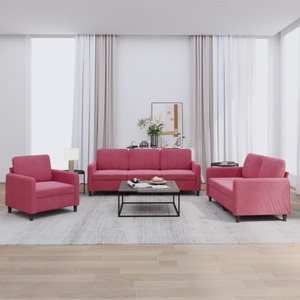vidaXL, vidaXL 3-tlg. Sofagarnitur Weinrot Samt, vidaXL 3-tlg. Sofagarnitur Weinrot Samt