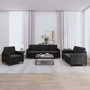 vidaXL, vidaXL 3-tlg. Sofagarnitur Schwarz Samt, vidaXL 3-tlg. Sofagarnitur Schwarz Samt