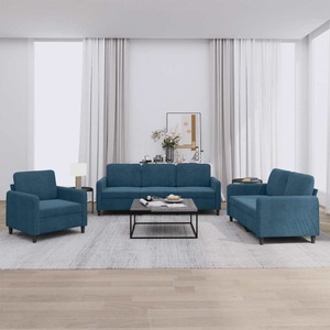 vidaXL, vidaXL 3-tlg. Sofagarnitur Blau Samt, vidaXL 3-tlg. Sofagarnitur Blau Samt