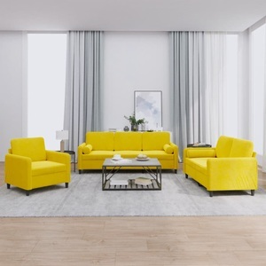 vidaXL, vidaXL 3-tlg. Sofagarnitur mit Kissen Gelb Samt, vidaXL 3-tlg. Sofagarnitur mit Kissen Gelb Samt