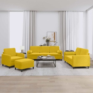 vidaXL, vidaXL 4-tlg. Sofagarnitur mit Kissen Gelb Samt