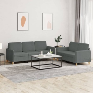 vidaXL, vidaXL 2-tlg. Sofagarnitur mit Kissen Dunkelgrau Stoff, 