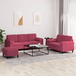 vidaXL, vidaXL 3-tlg. Sofagarnitur mit Kissen Weinrot Samt, vidaXL 3-tlg. Sofagarnitur mit Kissen Weinrot Samt