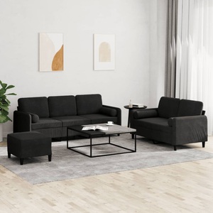 vidaXL, vidaXL 3-tlg. Sofagarnitur mit Kissen Schwarz Samt