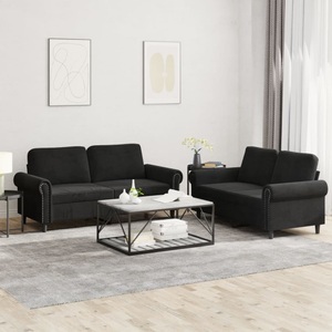 vidaXL, vidaXL 2-tlg. Sofagarnitur mit Kissen Schwarz Samt, vidaXL 2-tlg. Sofagarnitur mit Kissen Schwarz Samt