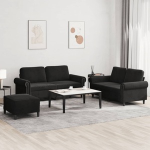 vidaXL, vidaXL 3-tlg. Sofagarnitur mit Kissen Schwarz Samt, vidaXL 3-tlg. Sofagarnitur mit Kissen Schwarz Samt