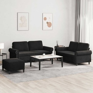 vidaXL, vidaXL 3-tlg. Sofagarnitur mit Kissen Schwarz Samt
