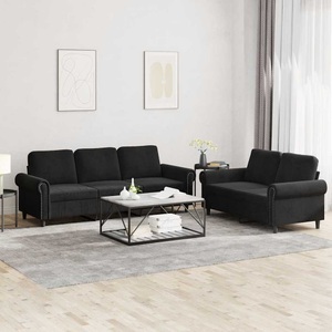 vidaXL, vidaXL 2-tlg. Sofagarnitur mit Kissen Schwarz Samt, vidaXL 2-tlg. Sofagarnitur mit Kissen Schwarz Samt