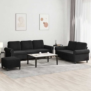 vidaXL, vidaXL 3-tlg. Sofagarnitur mit Kissen Schwarz Samt, vidaXL 3-tlg. Sofagarnitur mit Kissen Schwarz Samt