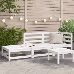 vidaXL, vidaXL Gartensofa mit Hocker 2-Sitzer Weiß Massivholz Kiefer, vidaXL Gartensofa mit Hocker 2-Sitzer Weiß Massivholz Kiefer