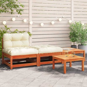 vidaXL, vidaXL Gartensofa ohne Armlehnen mit Kissen und Hockern, vidaXL Gartensofa ohne Armlehnen mit Kissen und Hockern