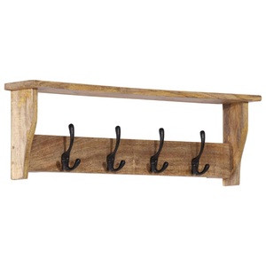 vidaXL, vidaXL Wandgarderobe mit 4 Haken Massivholz Mango, vidaXL Wandgarderobe mit 4 Haken Massivholz Mango