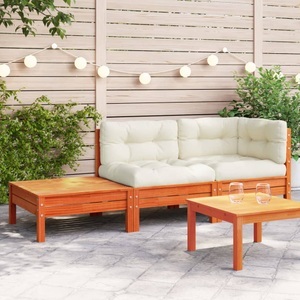 vidaXL, vidaXL Gartensofa mit Kissen und Fußhocker Massivholz Kiefer, vidaXL Gartensofa mit Kissen und Fußhocker Massivholz Kiefer